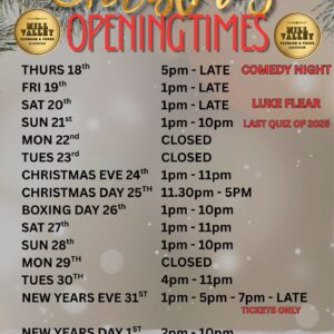 CHRISTMAS & NEW YEARS OPENING TIMES