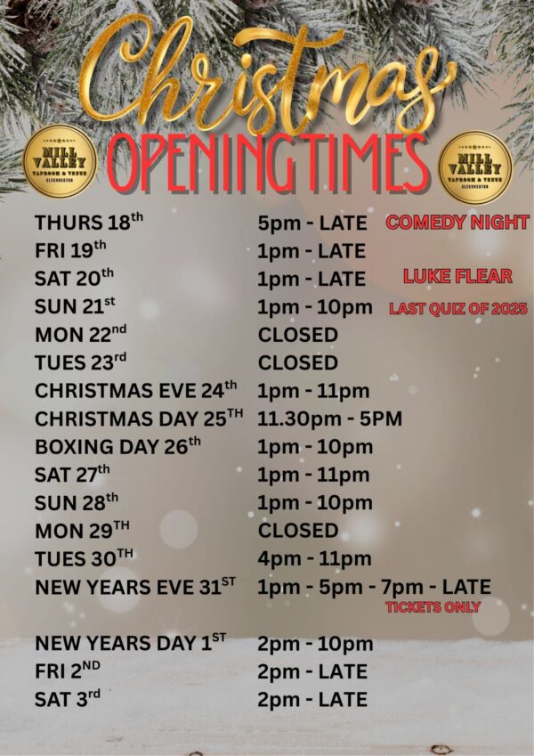 CHRISTMAS & NEW YEARS OPENING TIMES